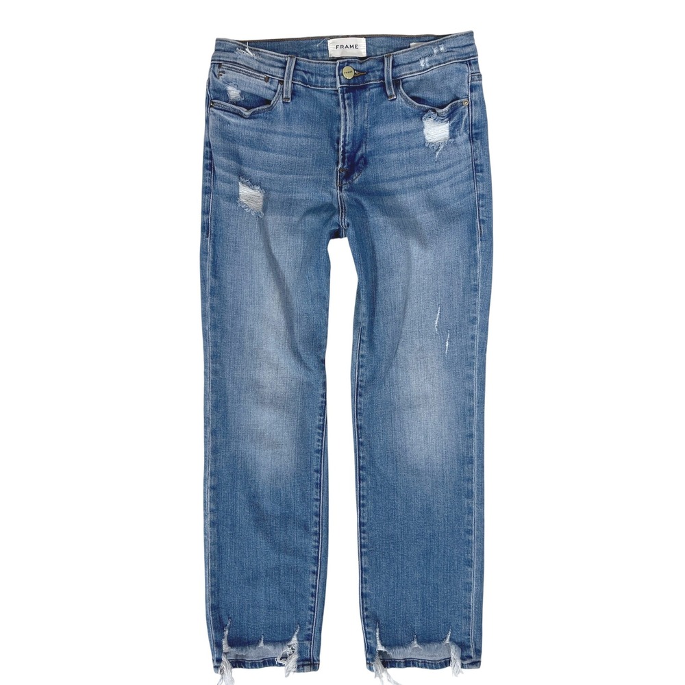FRAME Le High Straight Jeans 32 High Rise Retro 90s Casual Preppy Distress 36